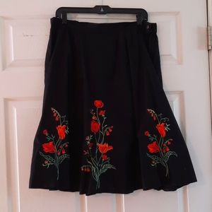 Black Floral Embroidered Skirt